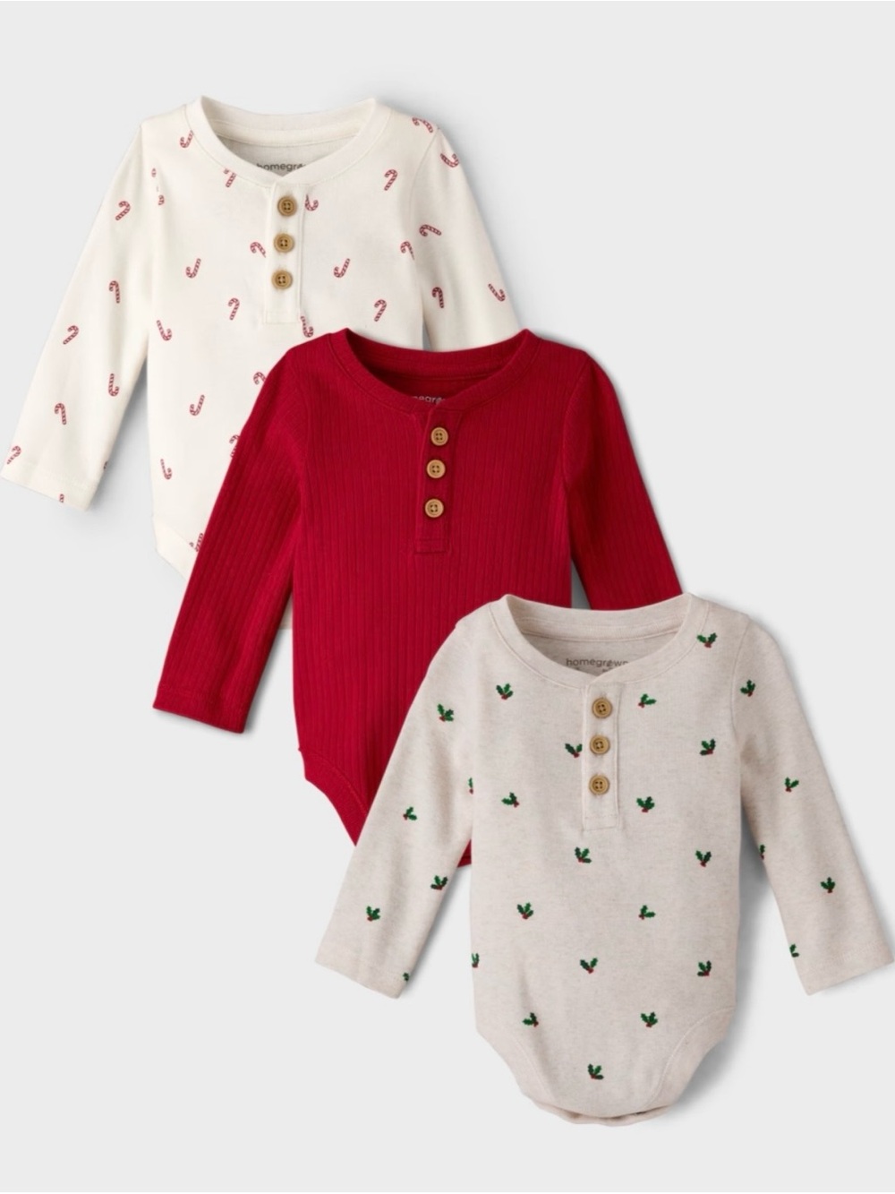 Gymboree 3-Pack Holiday Baby Bodysuits Candy Cane Holly 12-18M